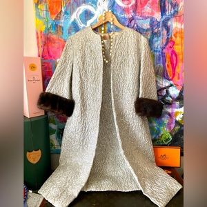 Gorgeous Vintage 1950’s 60’s Shimmer Silver and Mink dress jacket SET Las Vegas